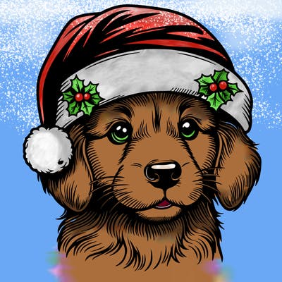 realistic dog wearing a santa hat