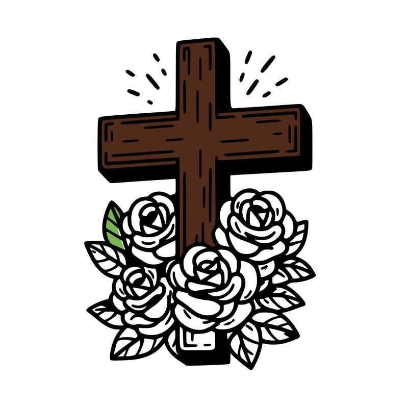 cross with roses growing out of it