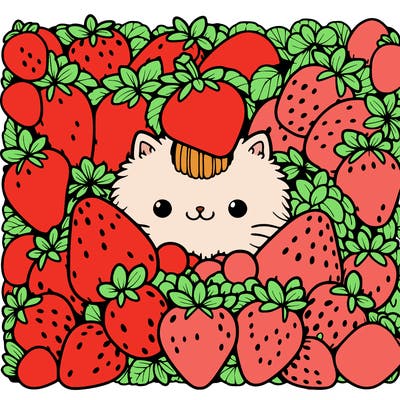 cat in strawberry