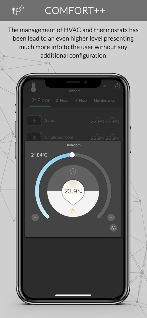 Thinknx UP - Thinknx UP mobile app displaying advanced HVAC and thermostat management interface for a luxury smart home