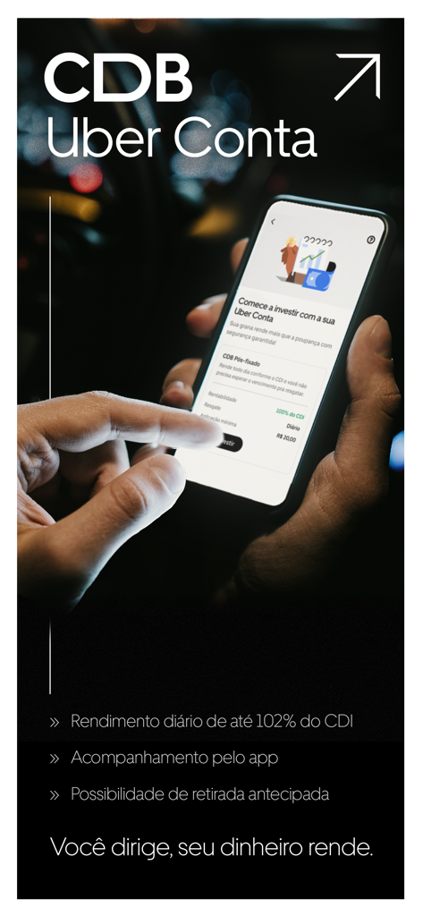 Uber Conta - Uber Conta app investment screen showing CDB options and daily yield