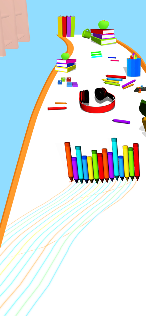 Pencil Color Run: Pen Rush 3d - vibrant pencils racing on a white path leaving colorful drawing trails