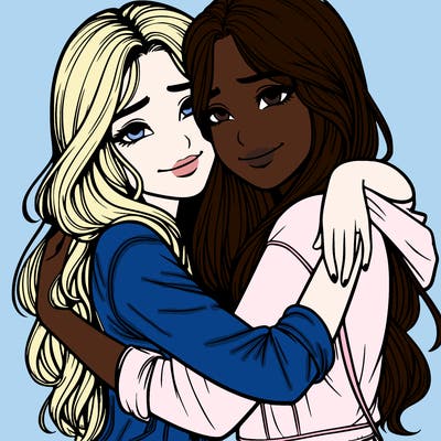 realistic girls hugging