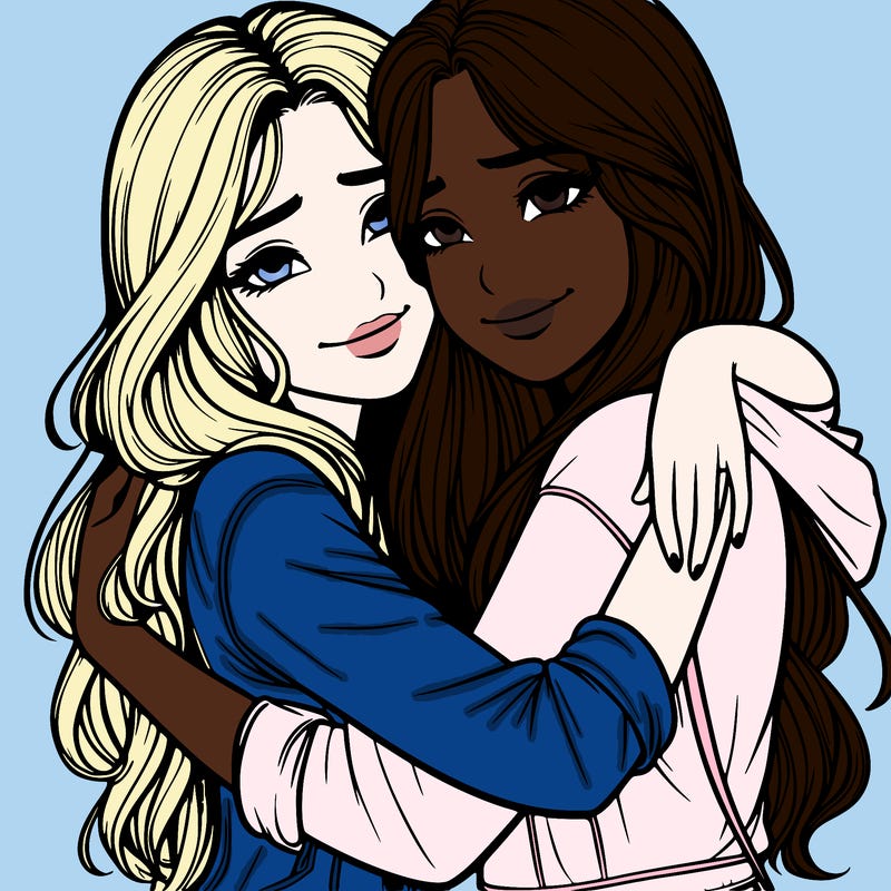 realistic girls hugging