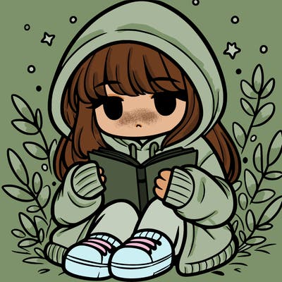 girl in oversized hoodie reading a book