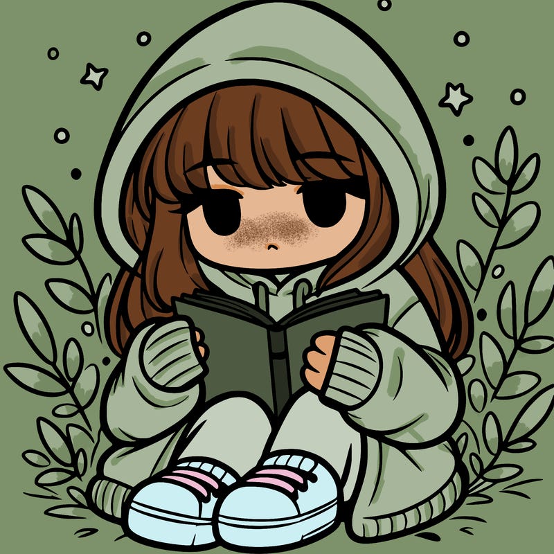girl in oversized hoodie reading a book