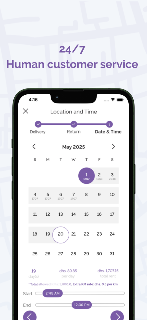 eZhire Car Rental | No Deposit - eZhire mobile app screen showing rental dates and pricing details