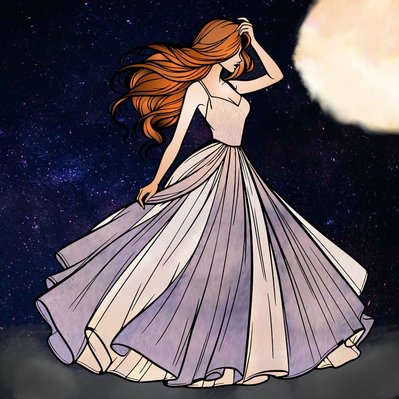 realistic woman with dress flowing in the wind