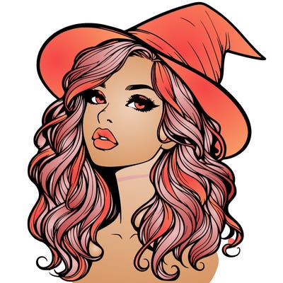 realistic witch girl with wavy hair and lips