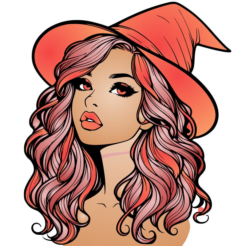 realistic witch girl with wavy hair and lips