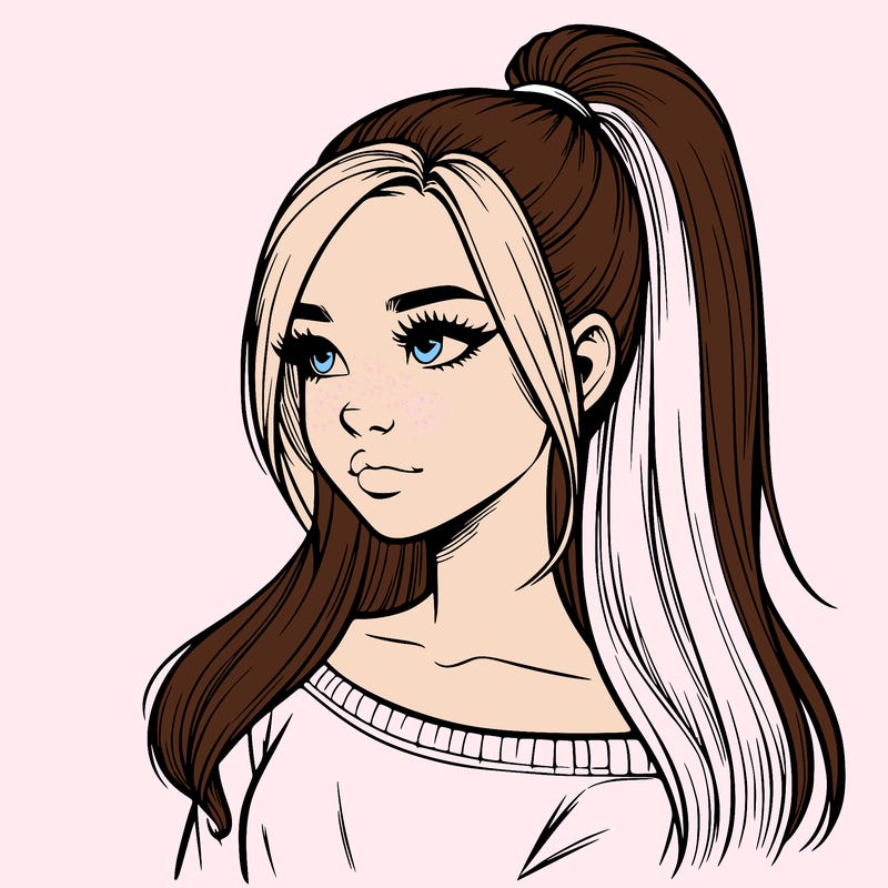 realistic girl with a high ponytail