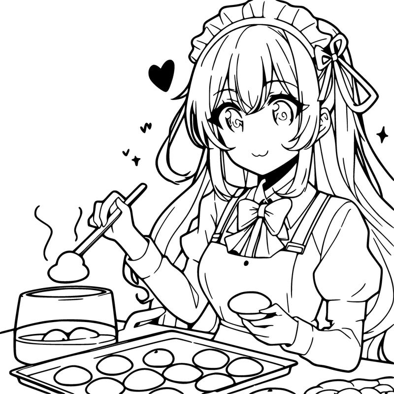 anime girl making cookies