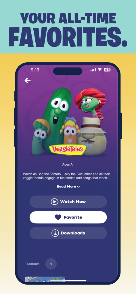 Screenshot of the VeggieTales show page on the Minno app for kids