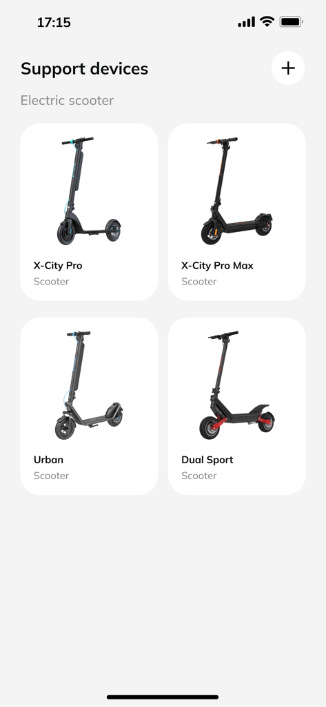 Proove - Interface of the Proove app displaying available electric scooter models for connection