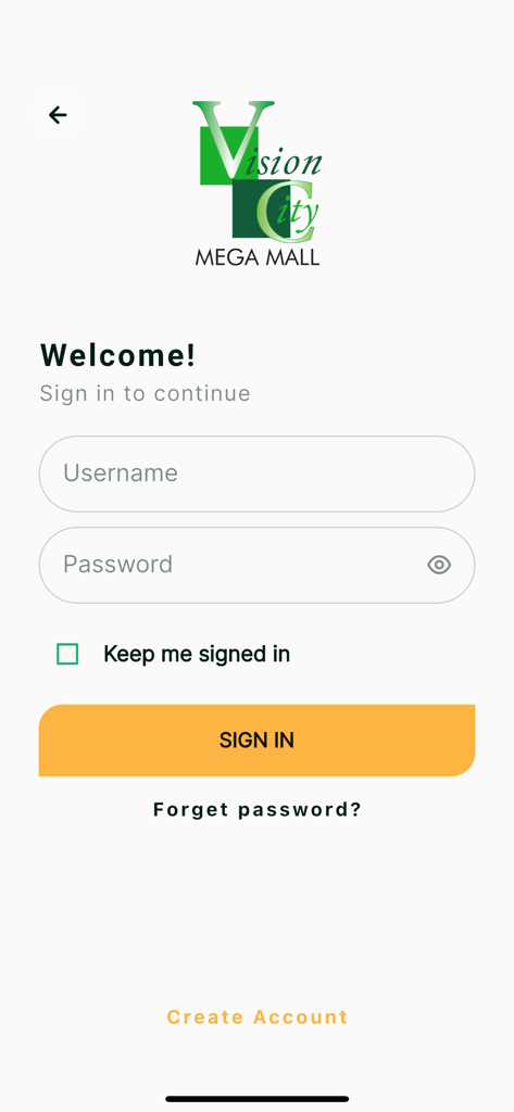 VCGC - Login page for the VCGC app showing username and password fields with a sign in button