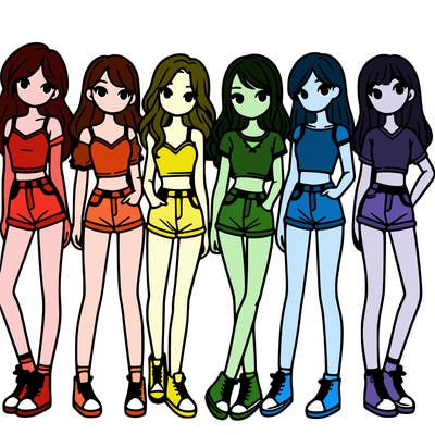 a group of girls wearing crop tops and shorts
