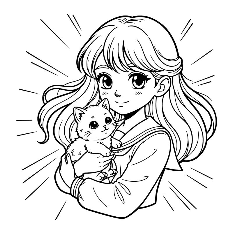 a girl tween holding a kitten