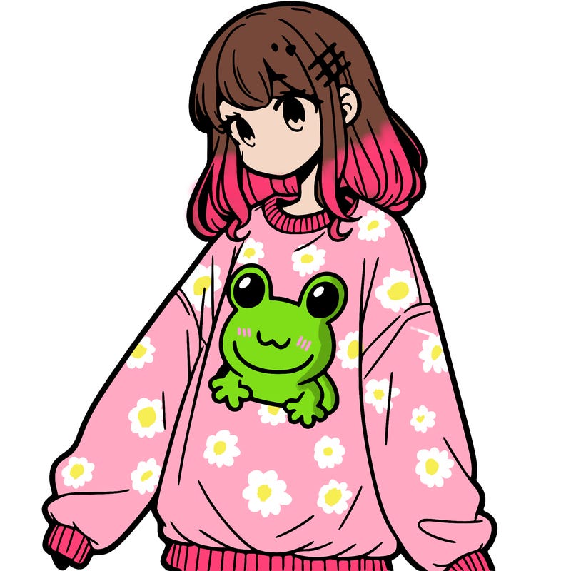 girl wearing frogging sweatshirt