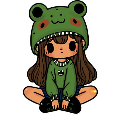 a girl wearing a frog hat and some frog socks