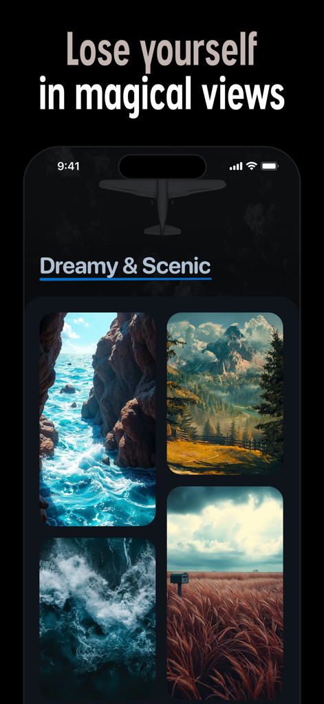 Pixs: Wallpapers & Backgrounds - Pixs app screen showing a collection of high quality nature wallpapers featuring mountains and ocean views