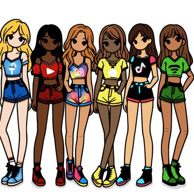 a group of girls wearing crop tops and shorts