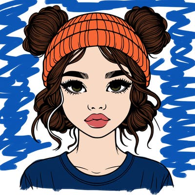 realistic girl with buns in her hair with a beanie on