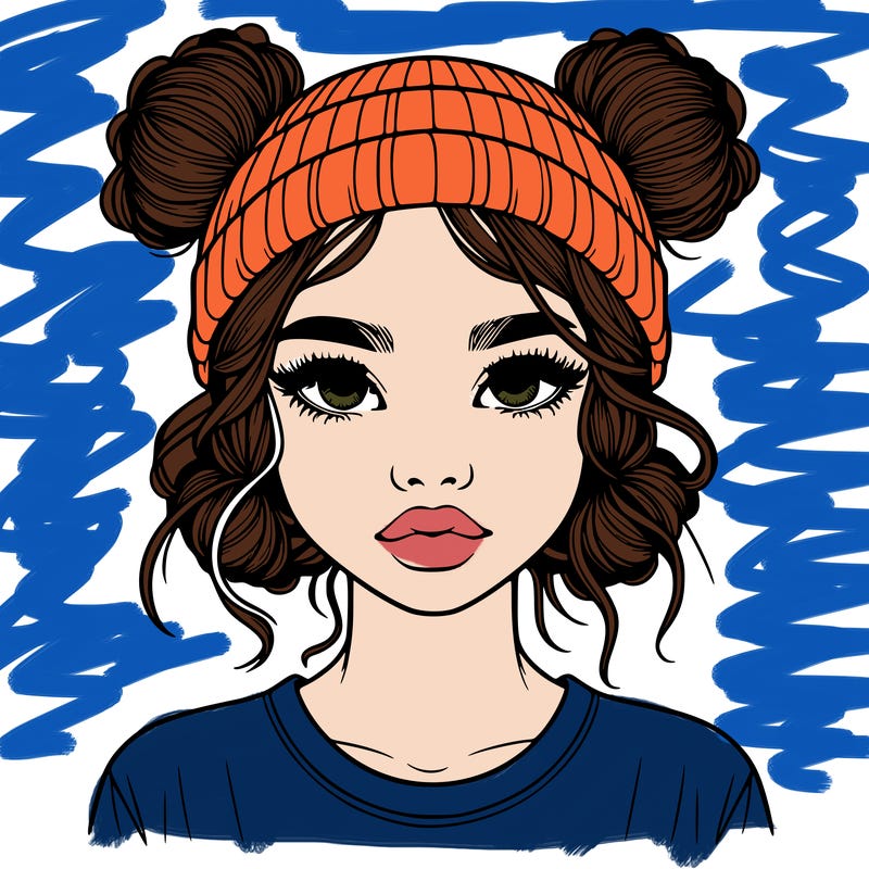 realistic girl with buns in her hair with a beanie on
