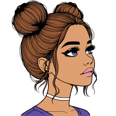 realistic girl with buns on the top of her head
