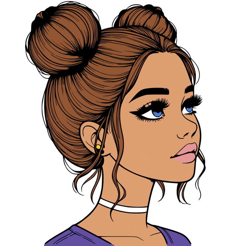 realistic girl with buns on the top of her head