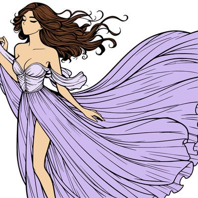 realistic woman in dress flowing the the wind
