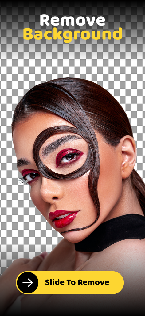 500 Stories: Reels Story Maker - Un ritratto di moda professionale con sfondo trasparente che mostra la funzione di rimozione dello sfondo