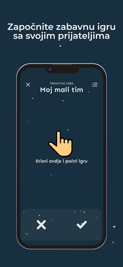 Moderni Alias - A smartphone displaying the Moderni Alias app interface for starting a team game with friends.