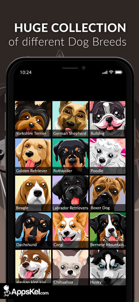 모바일 배경화면용 손 그림 강아지 품종 일러스트레이션 그리드