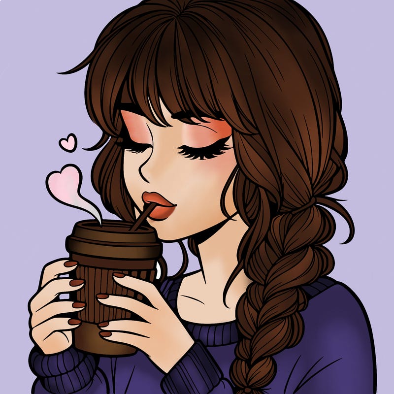 realistic girl drinking coffee