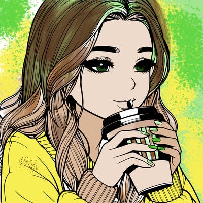realistic girl drinking coffee