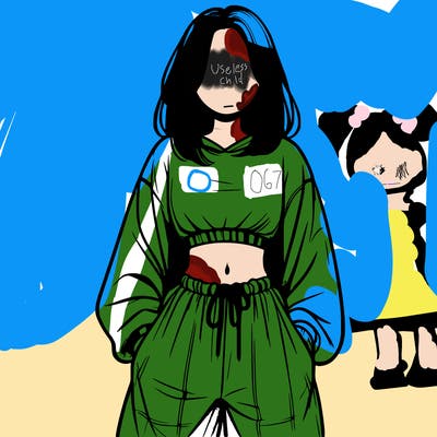realistic girl faceless with baggy pants and a crop top
