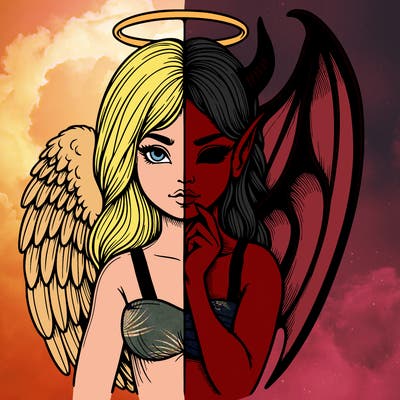 realistic angel half demon