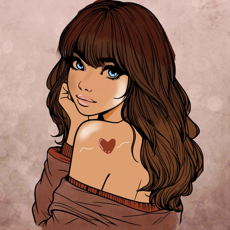realistic girl with bangs looking over her shoulder