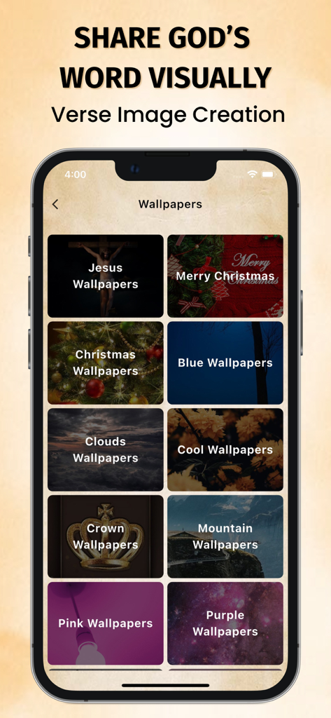 Scofield Reference Bible KJV - Bildschirmauswahl für Hintergrundbilder zur Erstellung und Freigabe von Bibelversbildern.