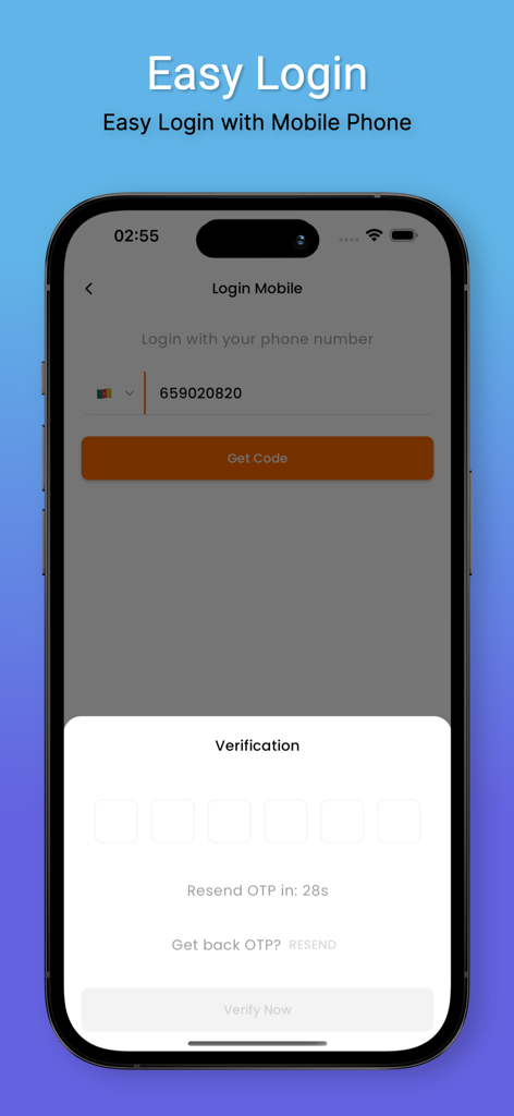 Afrosmartshop Cameroon - Afrosmartshop mobile login screen with phone number verification and OTP popup