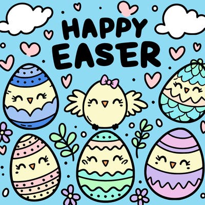 words: happy easter! easter eggs