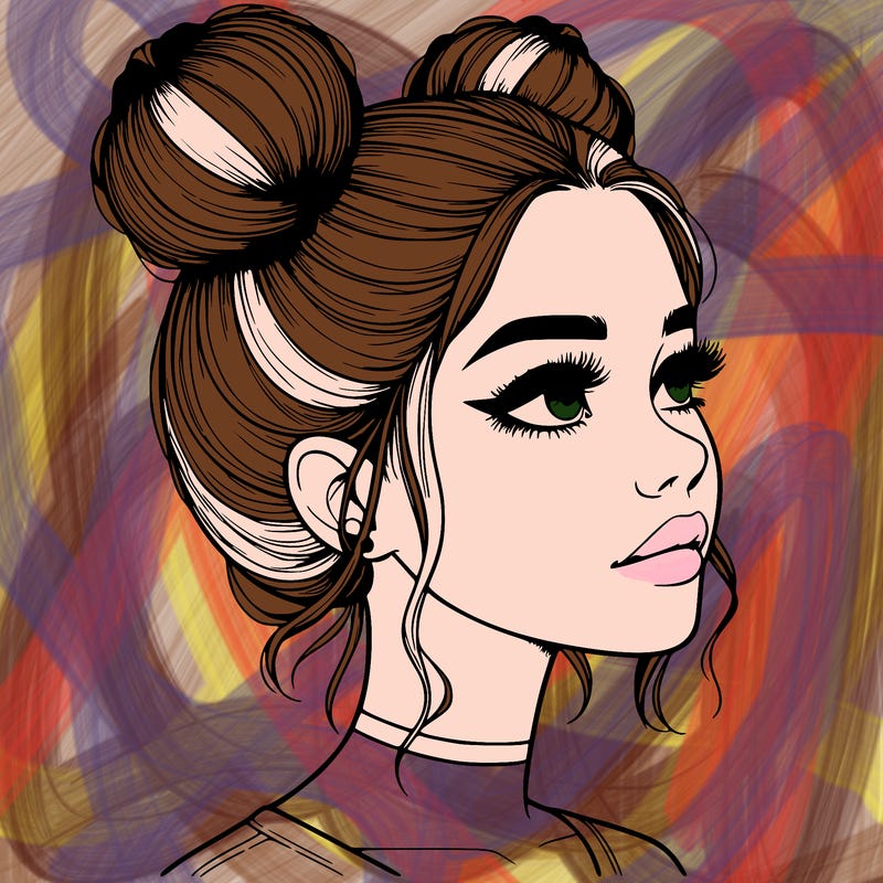 realistic girl with buns on the top of her head