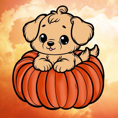 cute little puppy in a pumpkin