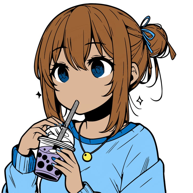 manga character drinking boba