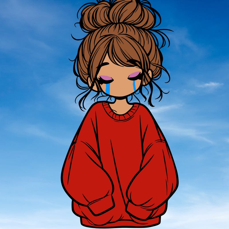 girl with baggy sweatshirt and messy bun