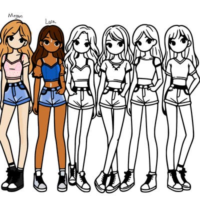 a group of girls wearing crop tops and shorts