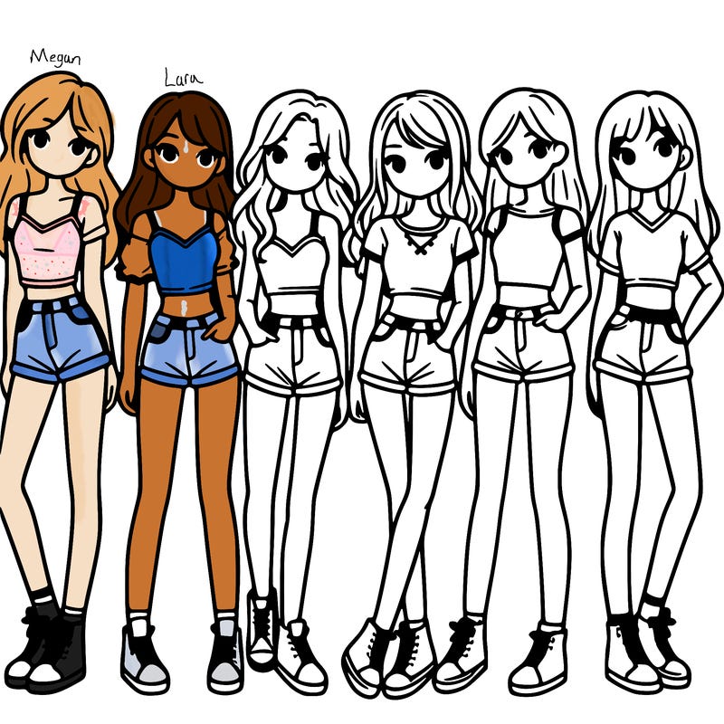 a group of girls wearing crop tops and shorts