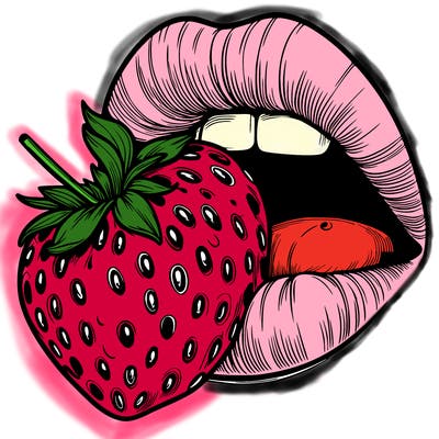 realistic lips eating strawberry