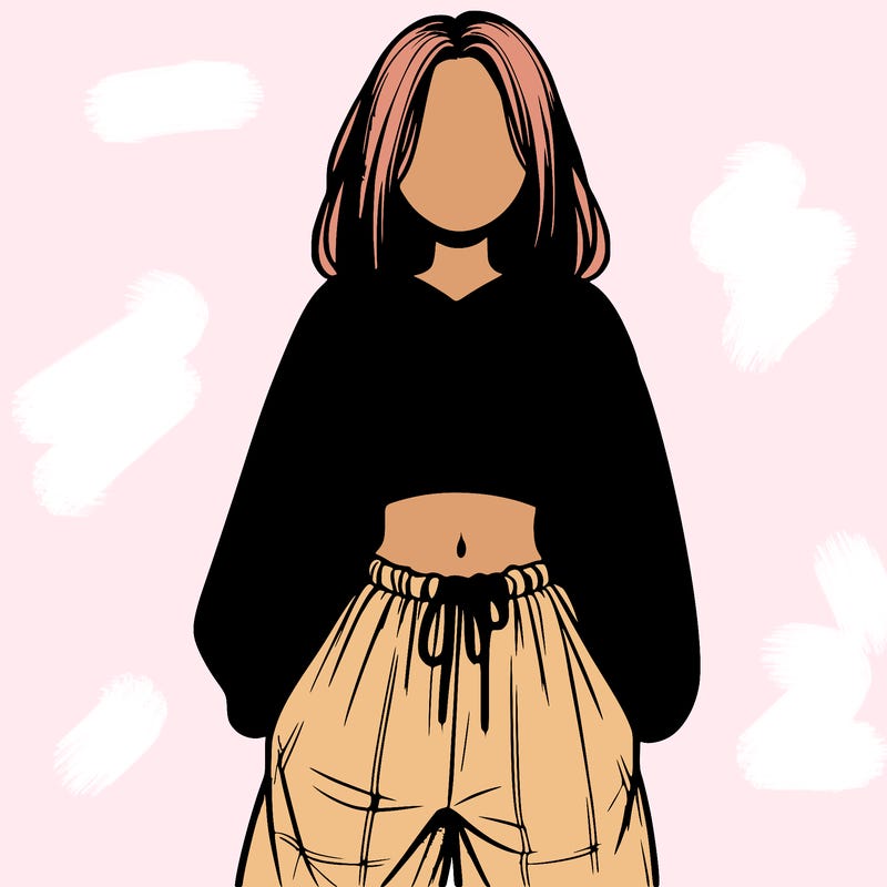 realistic girl faceless with baggy pants and a crop top