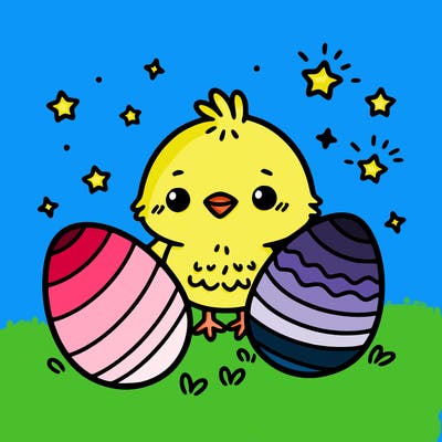 cute easter chick with eggs